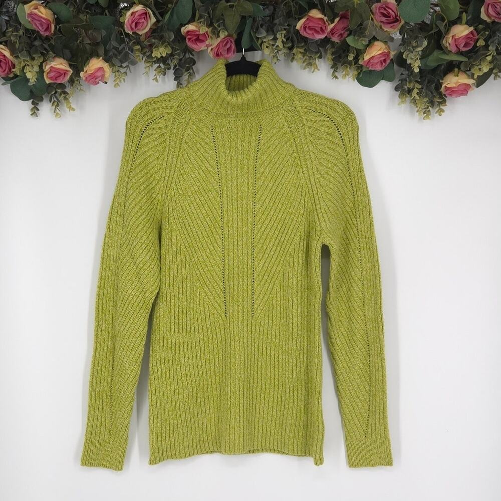 Sundance Chartreuse-Green Long Sleeve Turtleneck Sweater Size Large